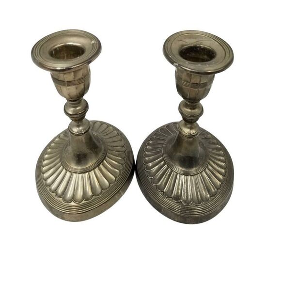 Vintage Sheffield Silver Company Candlesticks Set 2 Victorian Fluted - Picture 1 of 4